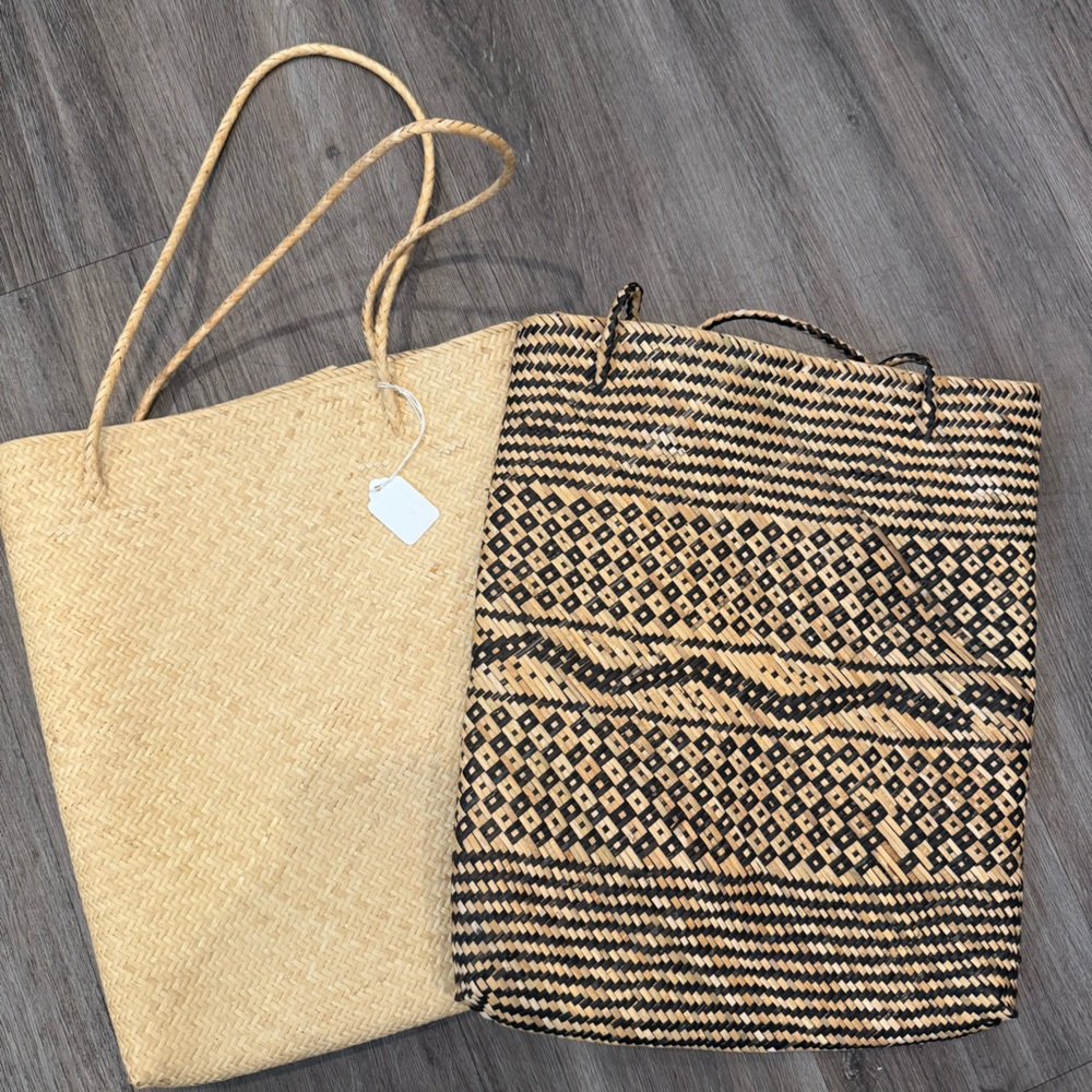 Woven Tan and Black Tote Bag